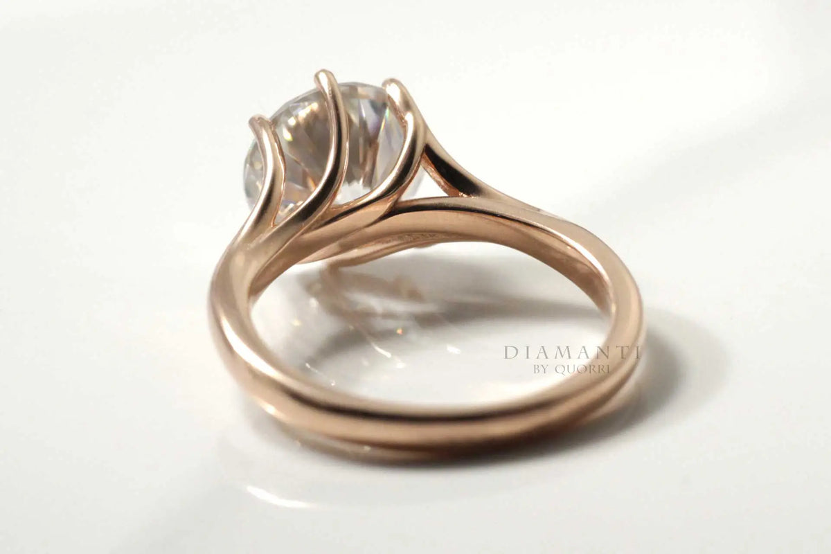 14k rose gold six prong round lab grown diamond solitaire engagement ring