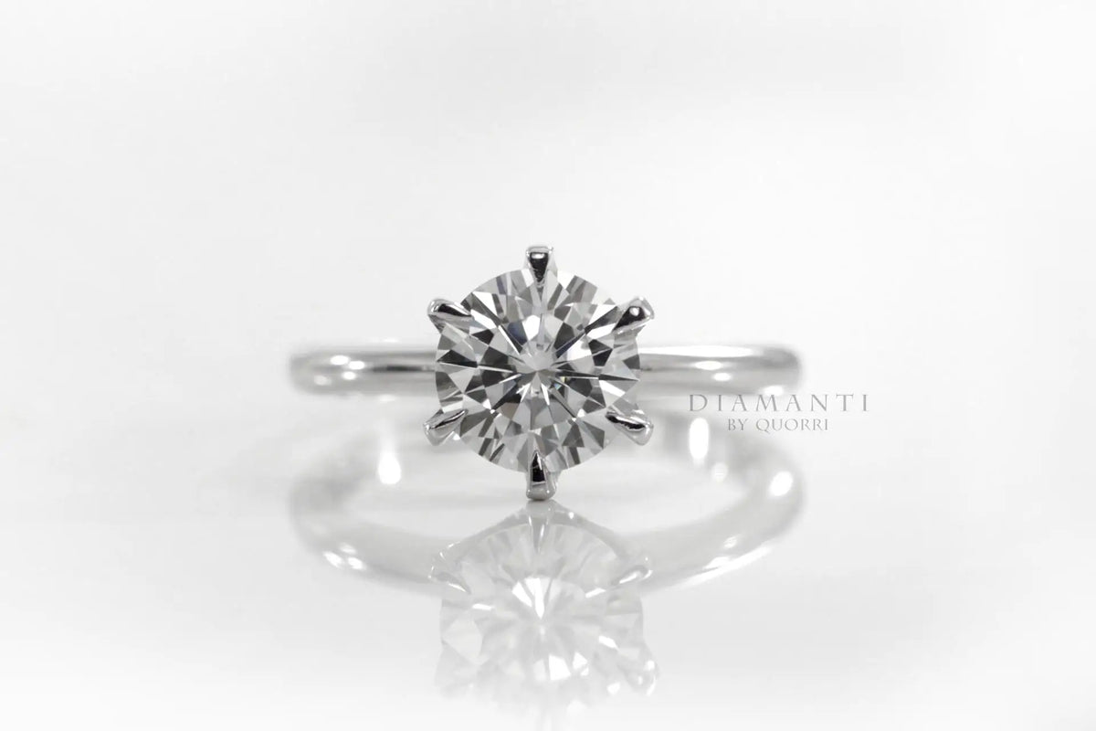 six prong 18k white gold lab diamond engagement solitaire ring