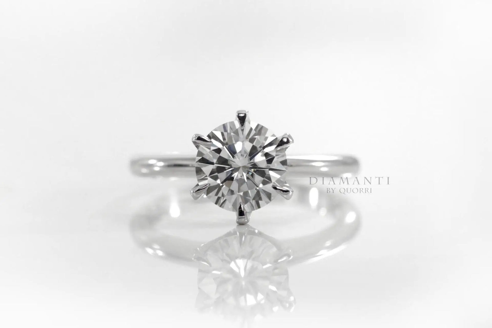 six prong 18k white gold lab diamond engagement solitaire ring