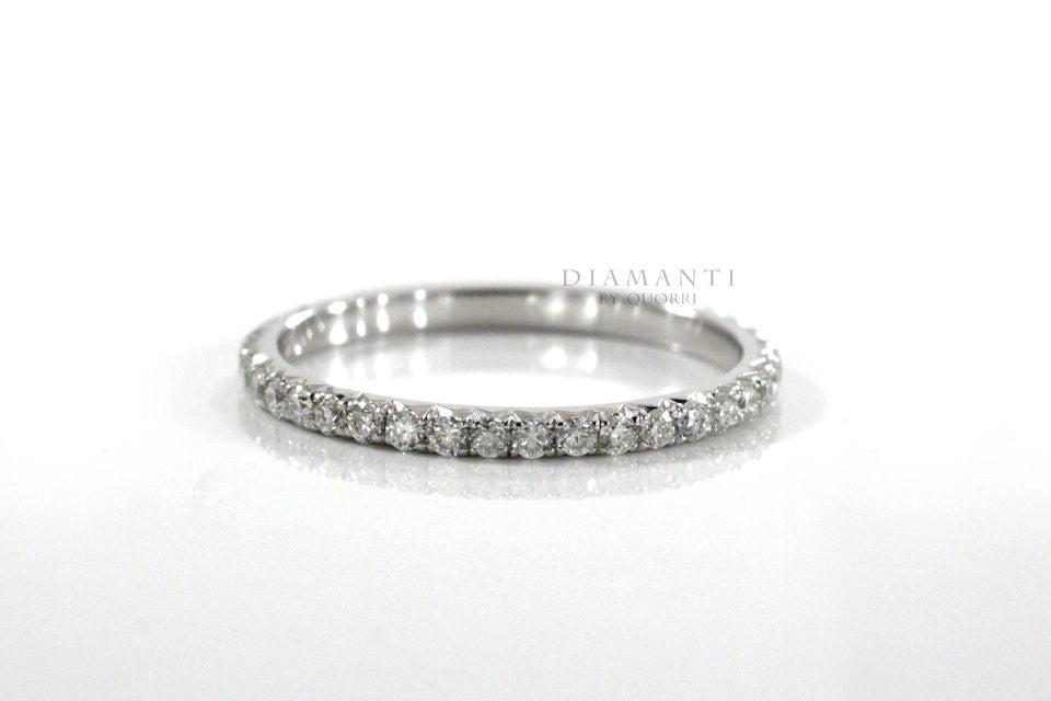 affordable designer round white gold lab diamond wedding band Quorri