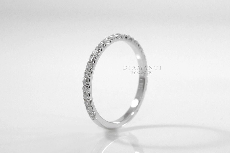 affordable designer round white gold lab diamond wedding band Quorri