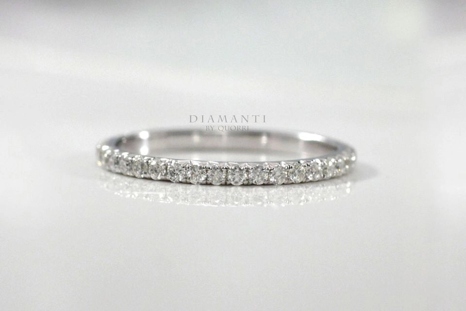 platinum affordable designer round white gold lab diamond wedding band Quorri