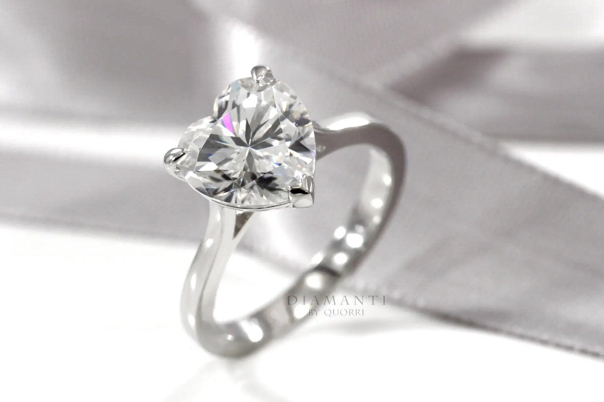 heart cut white gold Platinum lab grown diamond solitaire engagement ring