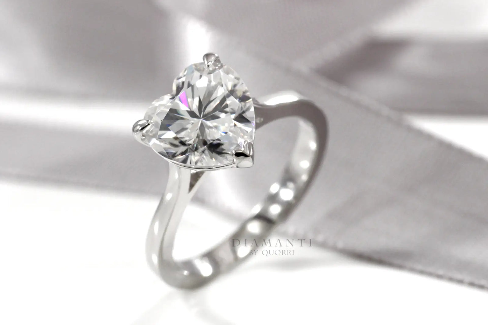 heart cut white gold Platinum lab grown diamond solitaire engagement ring