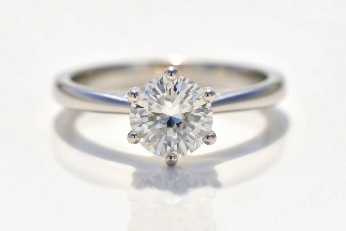 six prong white gold solitaire 1-carat lab diamond engagement ring