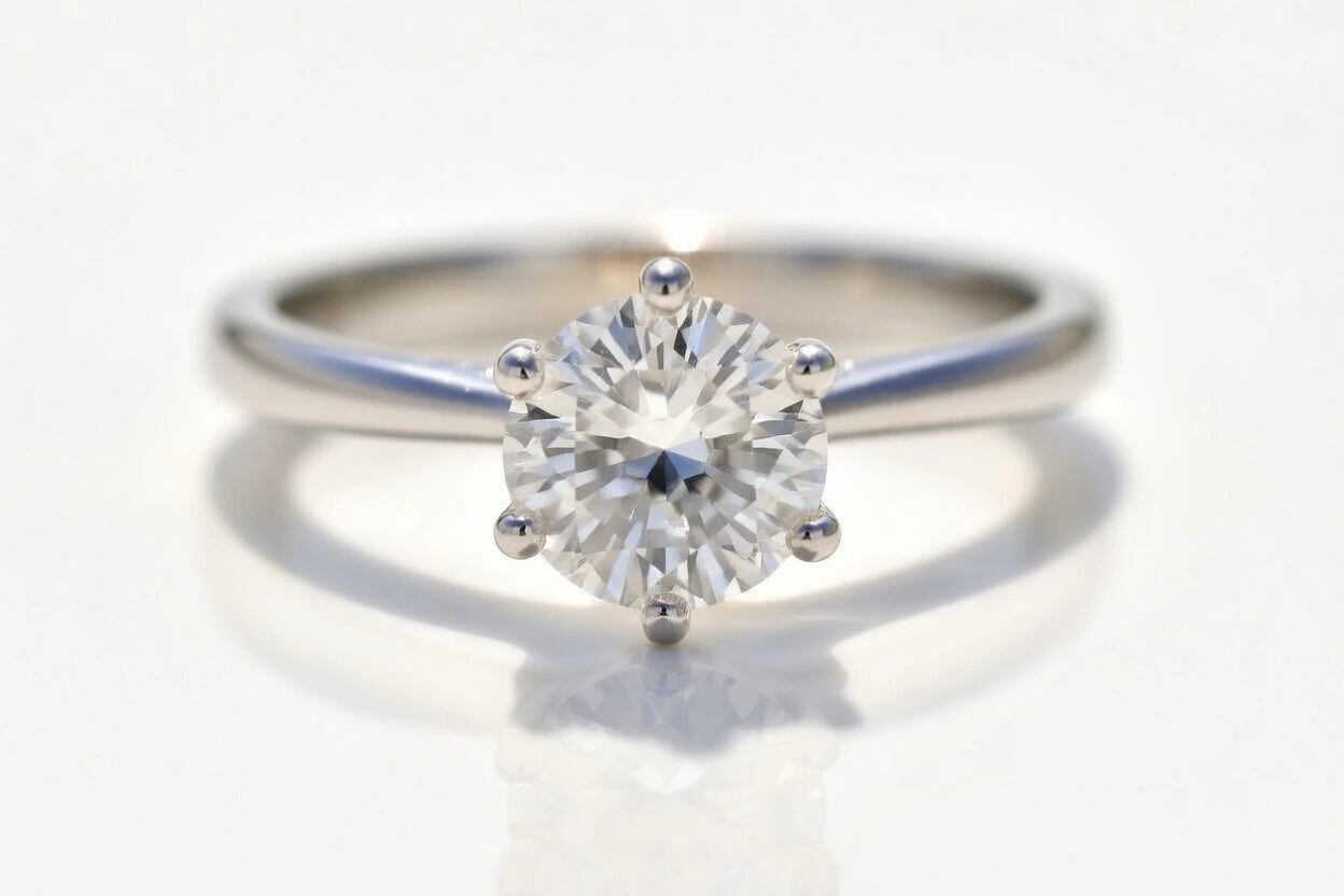 six prong white gold solitaire 1-carat lab diamond engagement ring