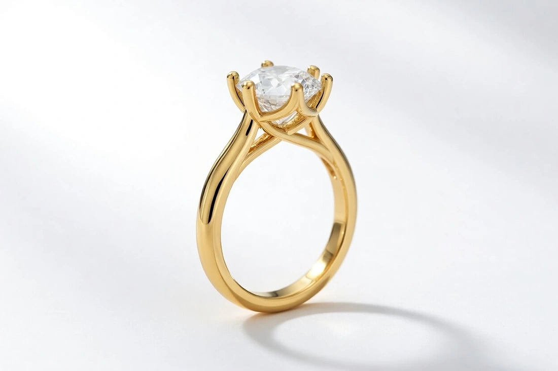 cathedral style yellow gold round lab diamond engagement ring