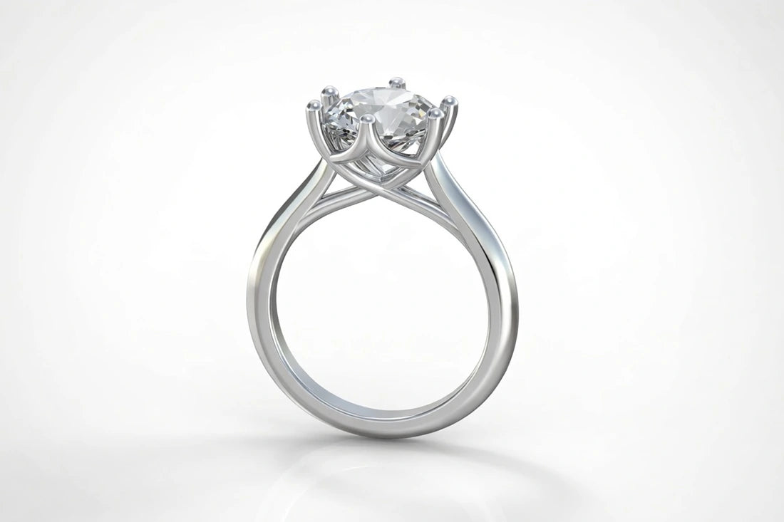 cathedral style white gold 3-carat round lab diamond engagement ring