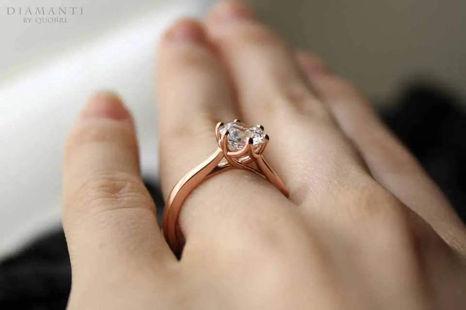 six prong 18k rose gold solitaire lab grown diamond engagement ring