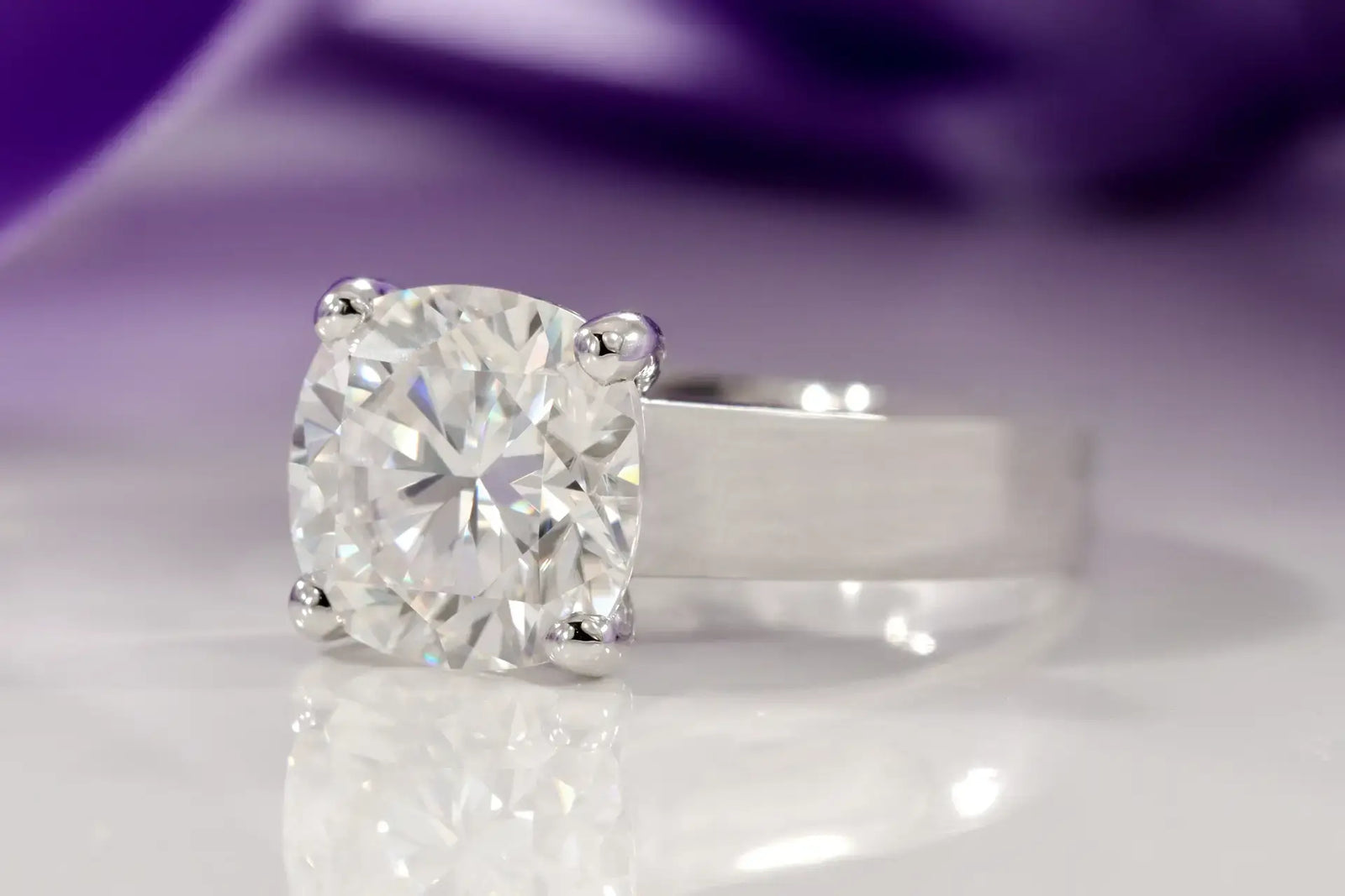 affordable white gold 4-carat cushion lab diamond engagement ring Quorri