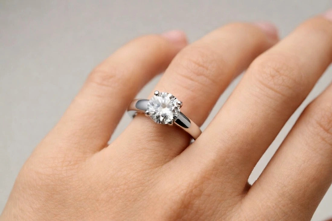 Angelique 1.5 carat round lab grown diamond solitaire engagement ring in white gold - Quorri