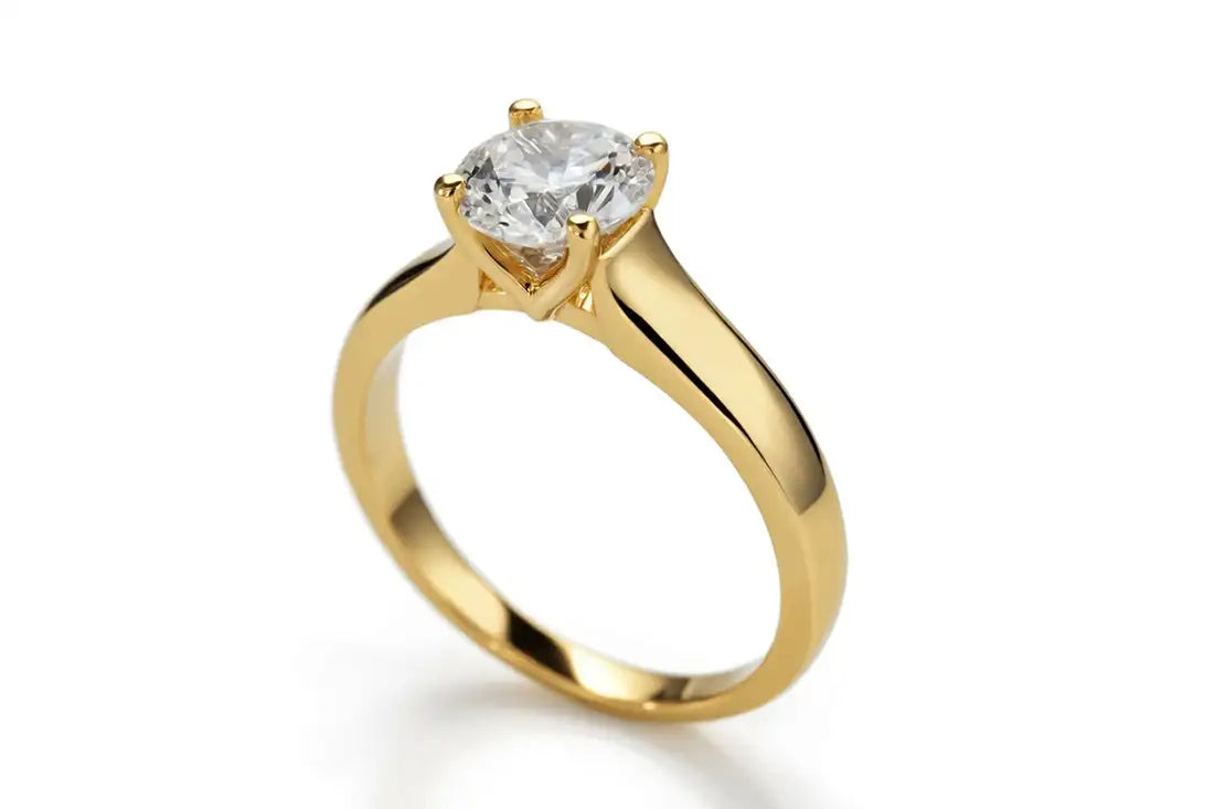 1-carat 14k yellow gold round lab diamond wide band engagement ring