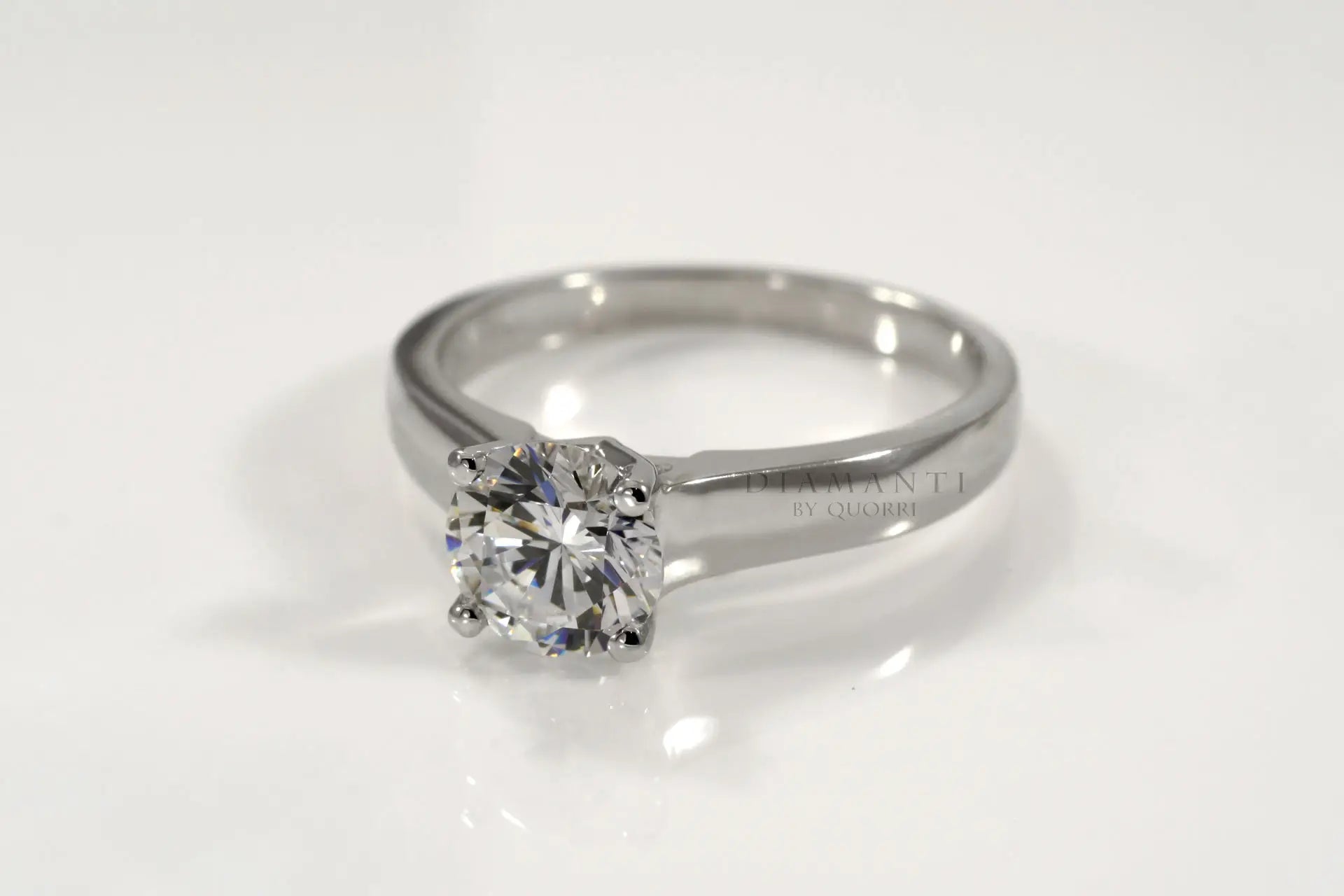 round four prong white gold lab grown diamond solitaire engagement ring