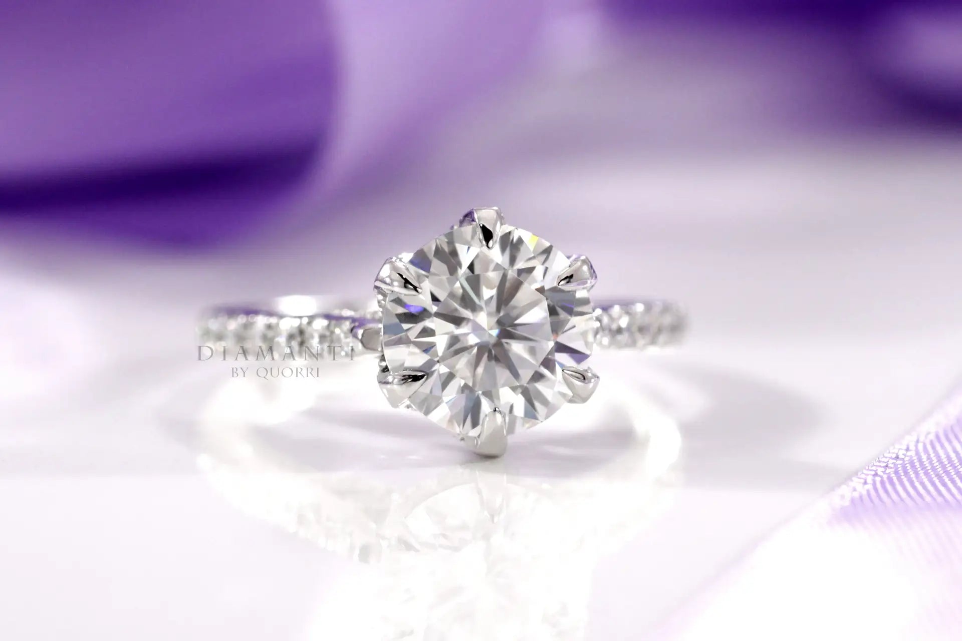 vintage six claw prong 18k white gold prong 2.50 carat round lab diamond engagement ring Quorri