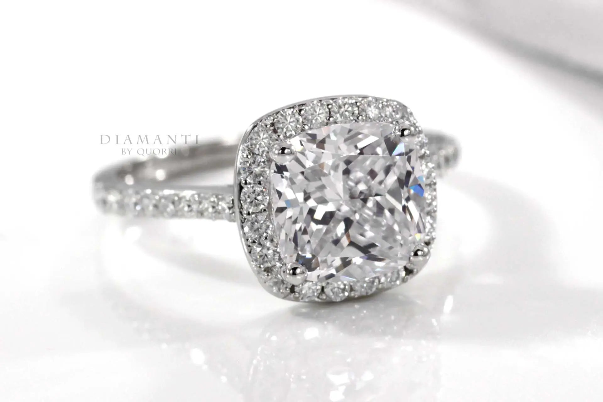 14k white gold 3 carat cushion halo lab grown diamond engagement ring Canada