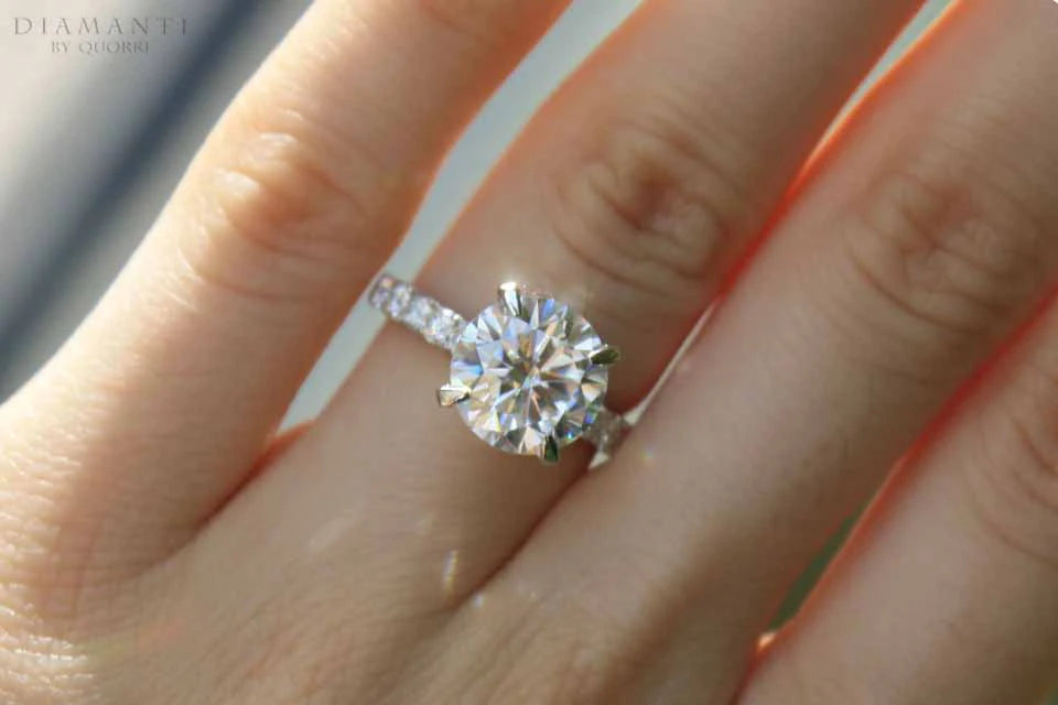 14k gold 4 claw prong large accented 2ct round lab diamond engagement ring