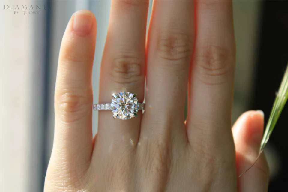 2ct 4 claw prong large accented round lab diamond engagement ring Quorri Canada