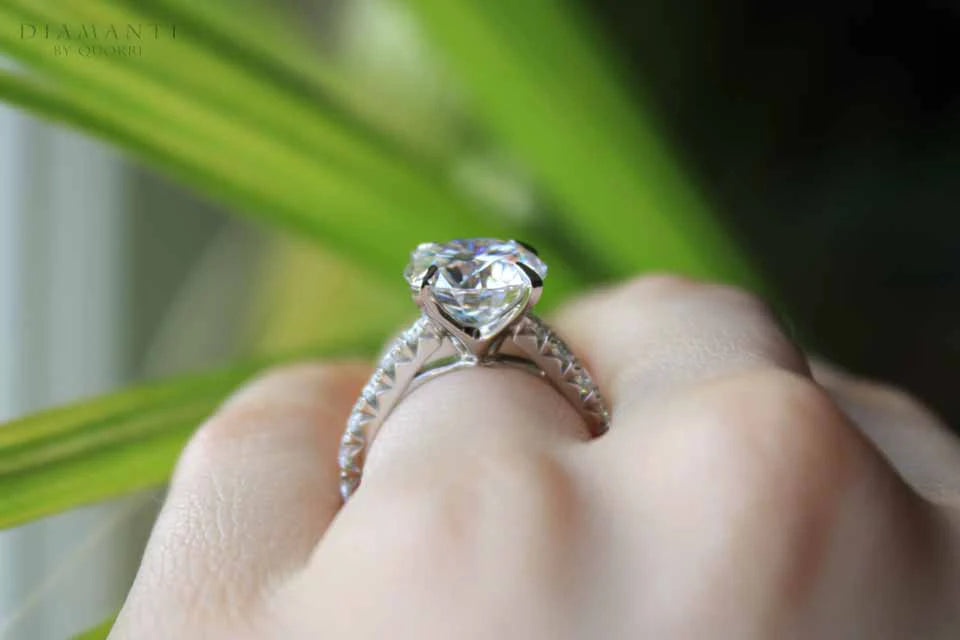 claw prong accented 2ct round lab grown diamond engagement ring