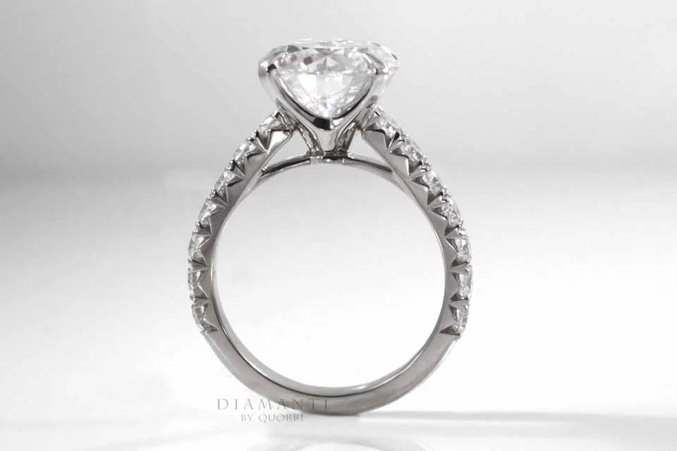 platinum 4 claw prong large accented round lab diamond cathedral engagement ring