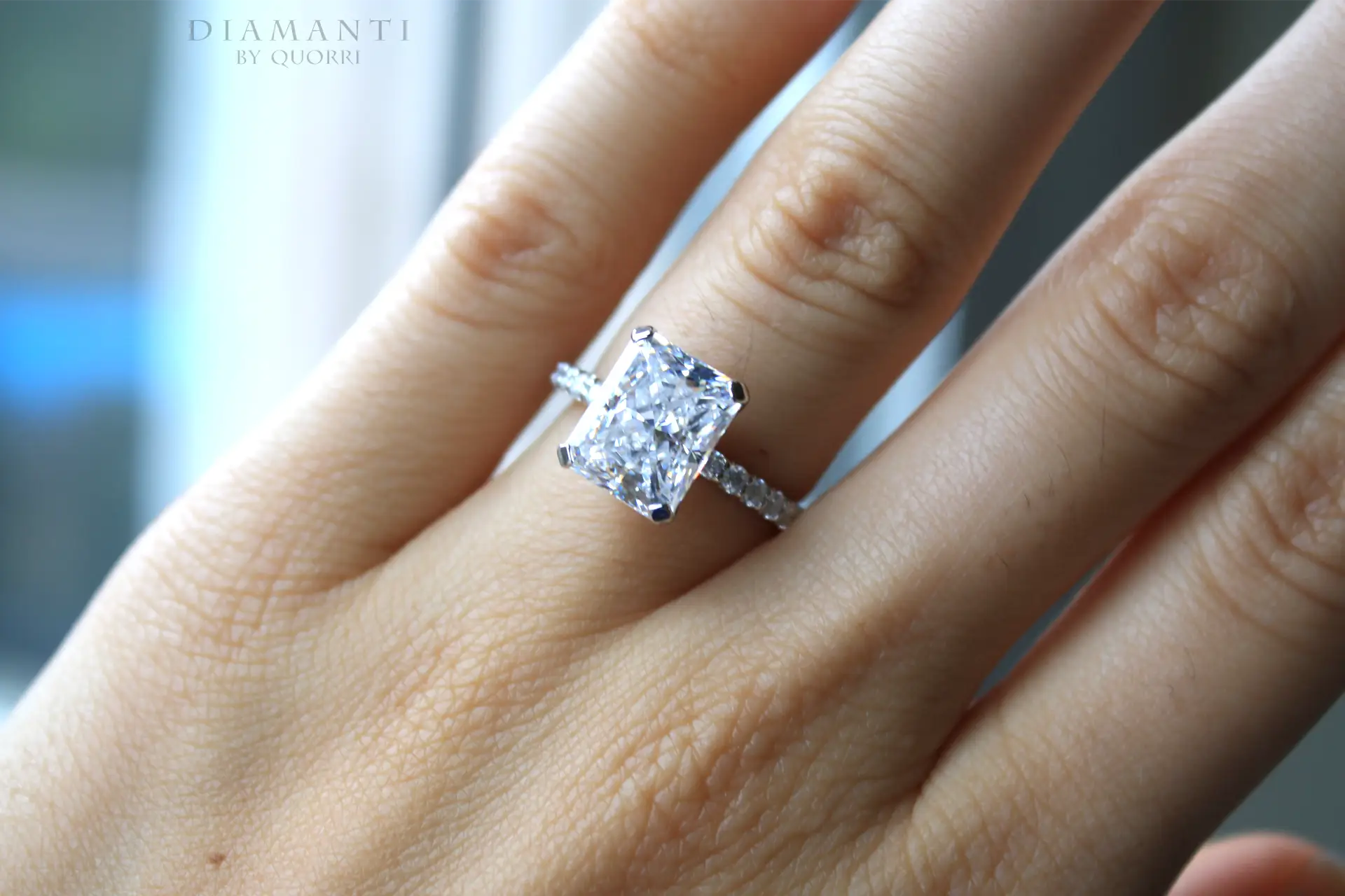 buy low cost 2ct 14k radiant cut lab diamond accented engagement ring