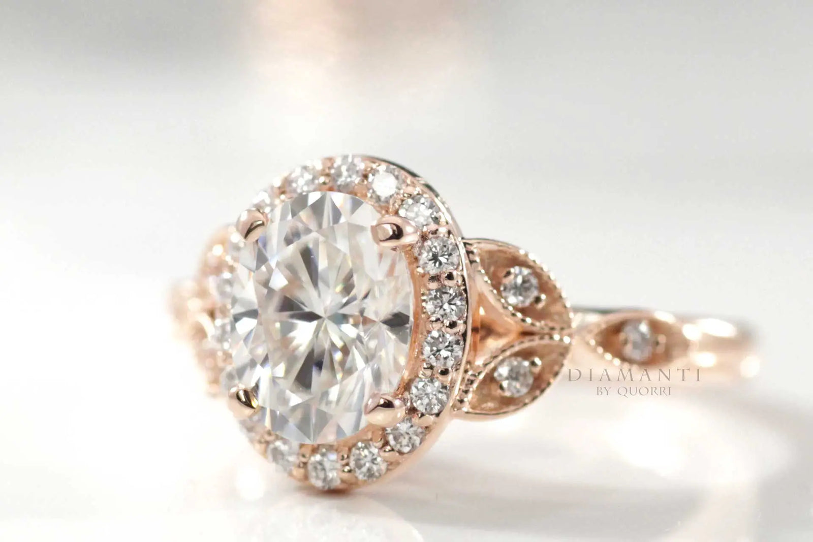 vintage 18k rose gold 3ct oval lab created diamond engagement ring