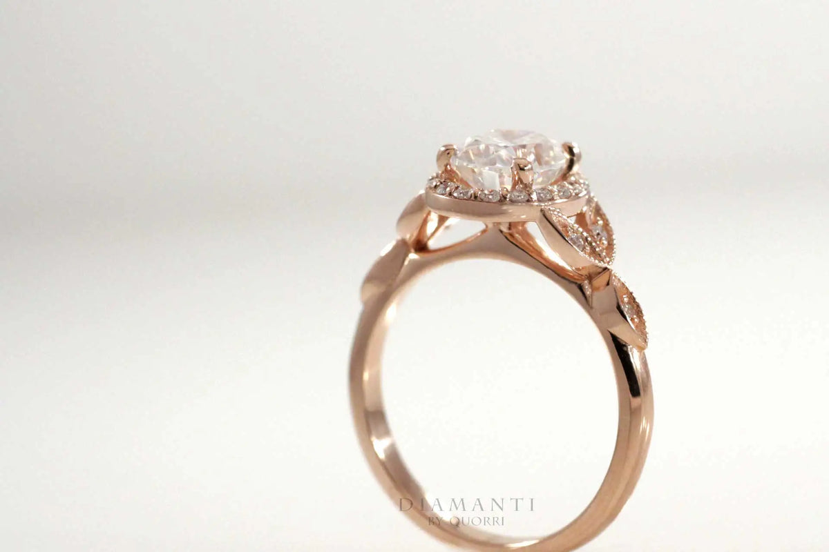 affordable vintage rose gold 2ct oval lab grown diamond engagement ring