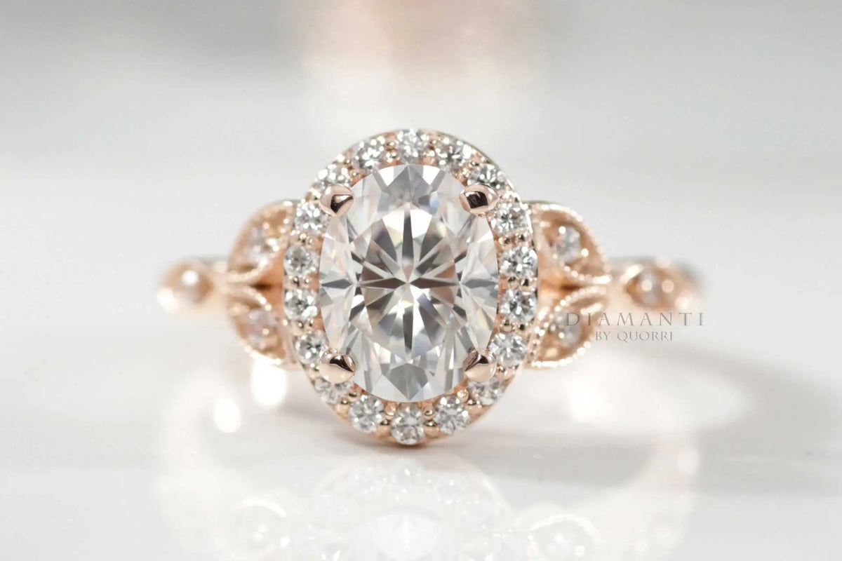 vintage rose gold oval lab diamond engagement ring