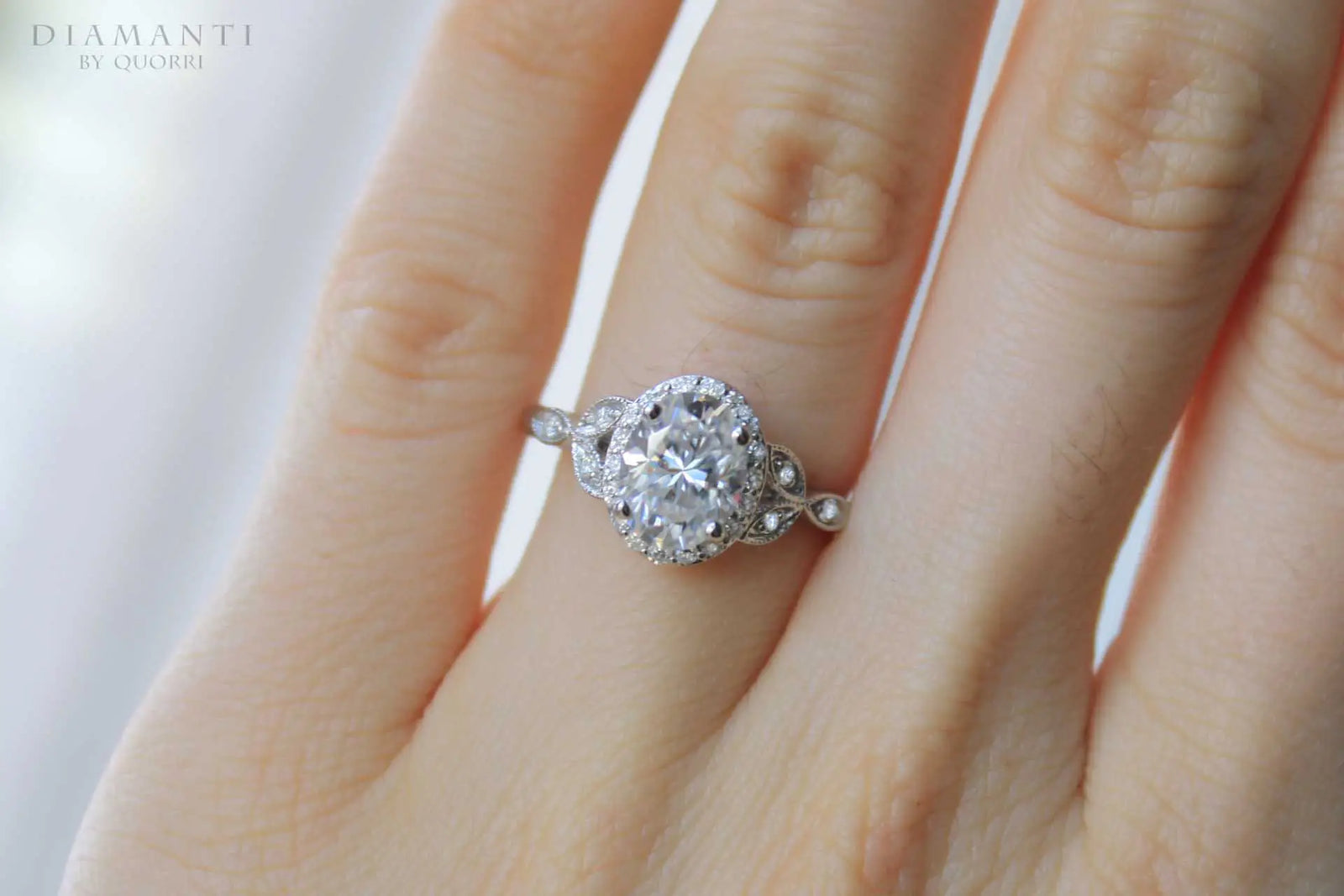 platinum antique 2.5ct oval lab grown diamond engagement ring