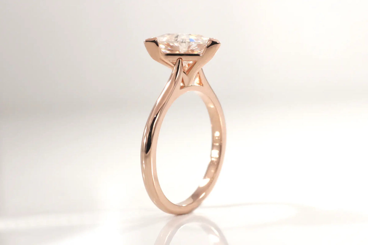 designer v-prong 14k rose gold 2.5 carat triangle cut lab created diamond solitaire engagement ring Quorri