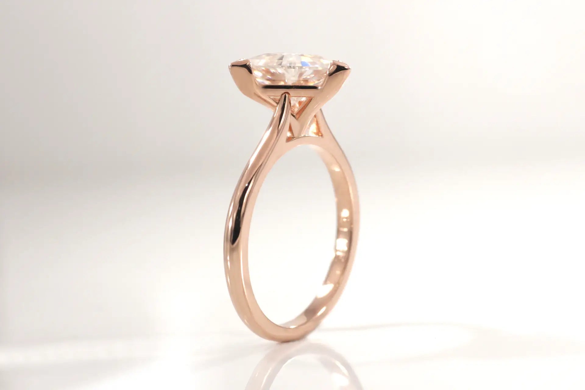 designer v-prong 14k rose gold 2.5 carat triangle cut lab created diamond solitaire engagement ring Quorri