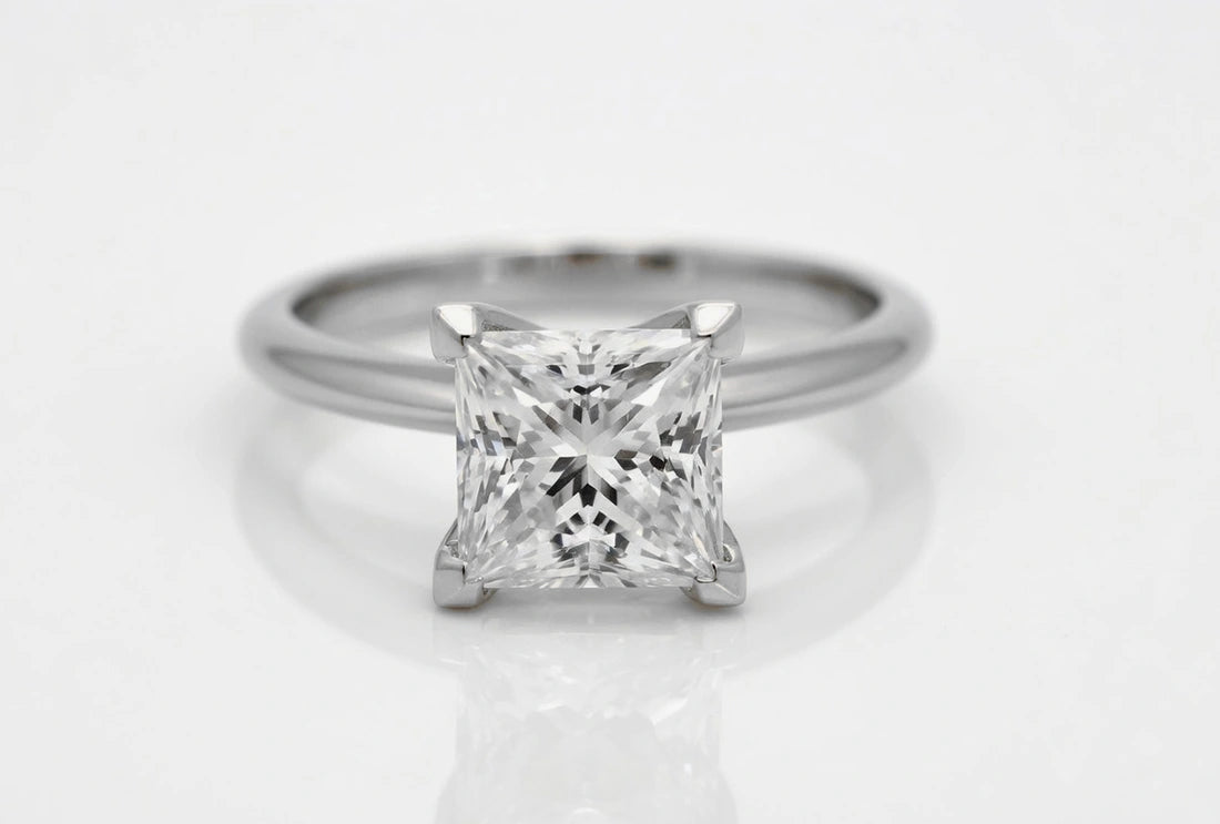  2 carat princess cut lab diamond solitaire engagement ring