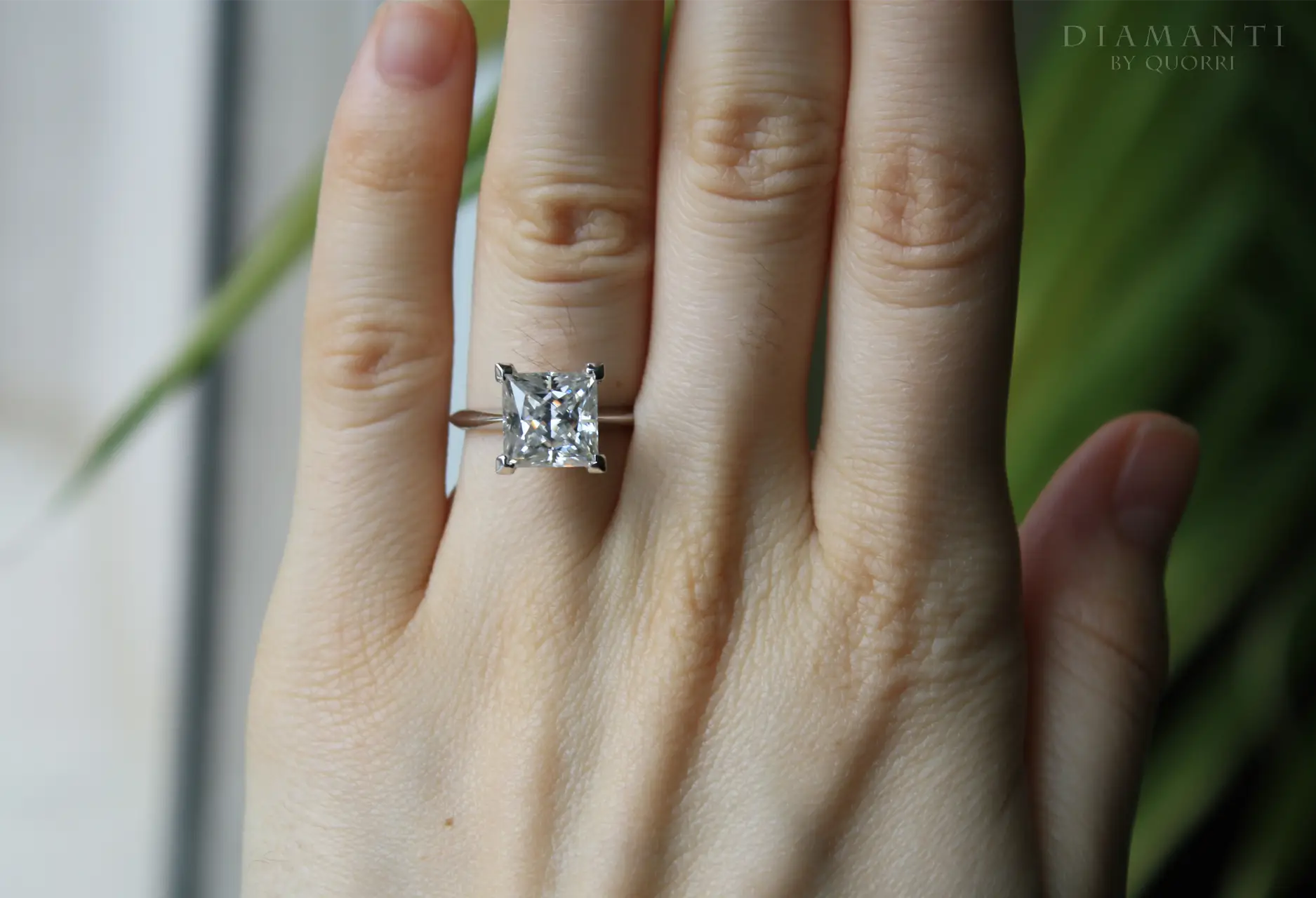 v shaped 4 prong princess cut lab diamond solitaire engagement ring