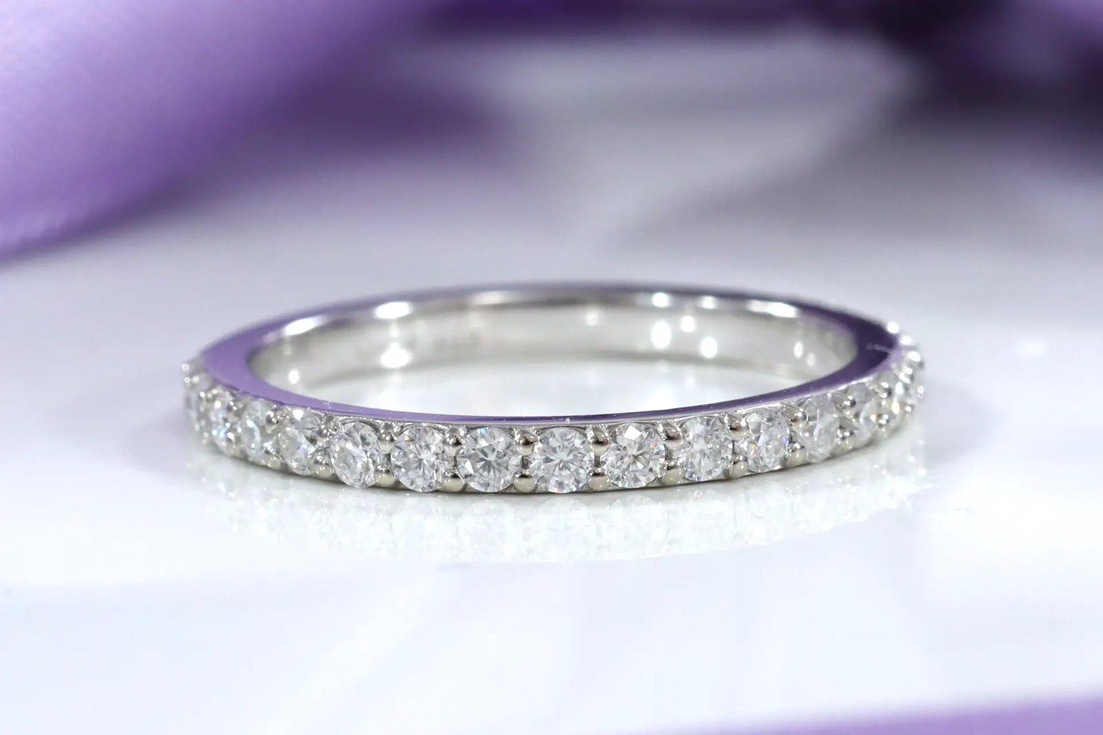 18k white gold pave set round diamond wedding band Quorri