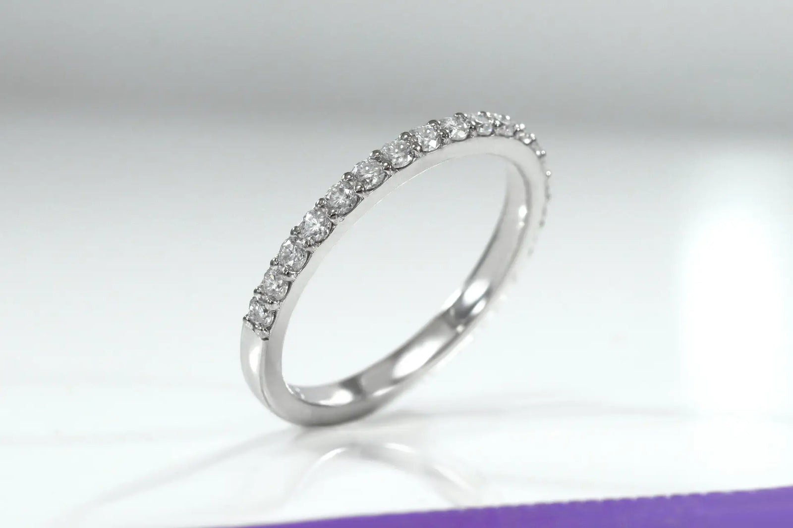 18k white gold pave set round lab diamond wedding band Quorri