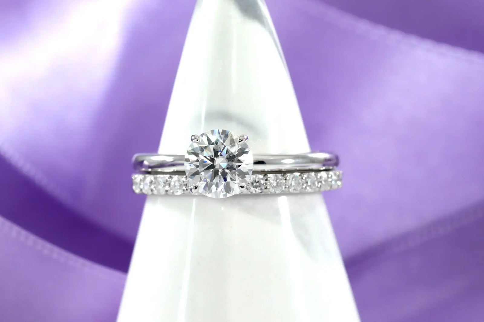 18k white gold pave set 2ct engagement ring and diamond wedding band set Quorri