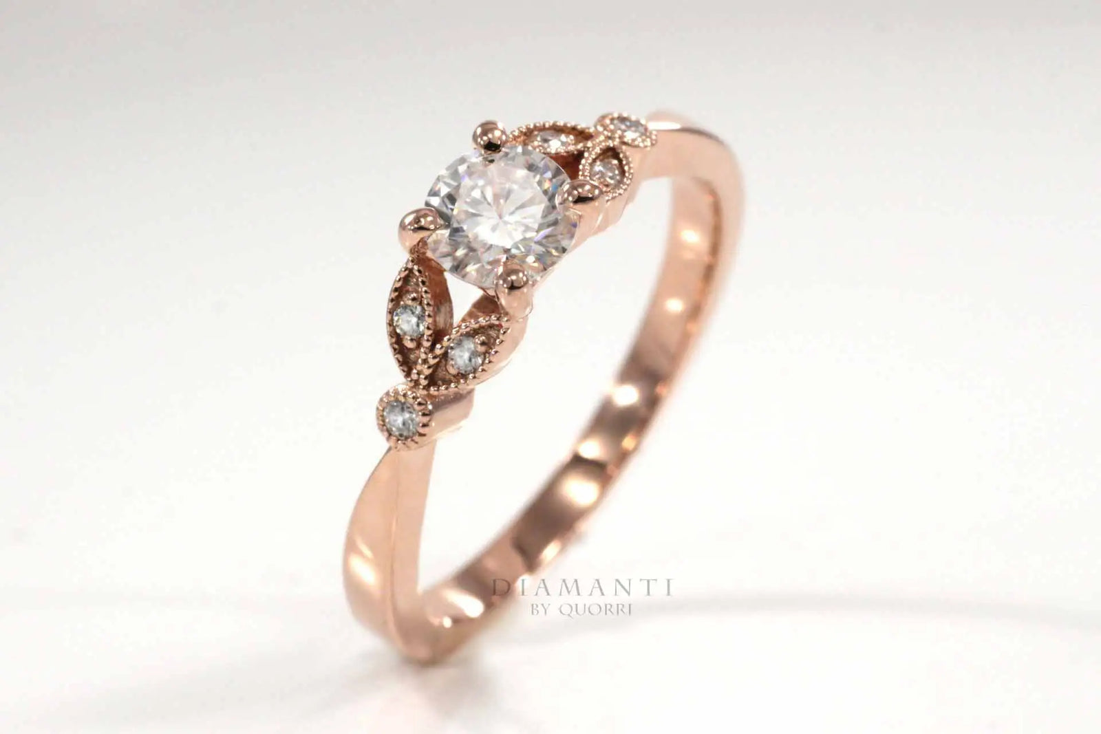 vintage rose gold accented round lab diamond engagement ring Quorri