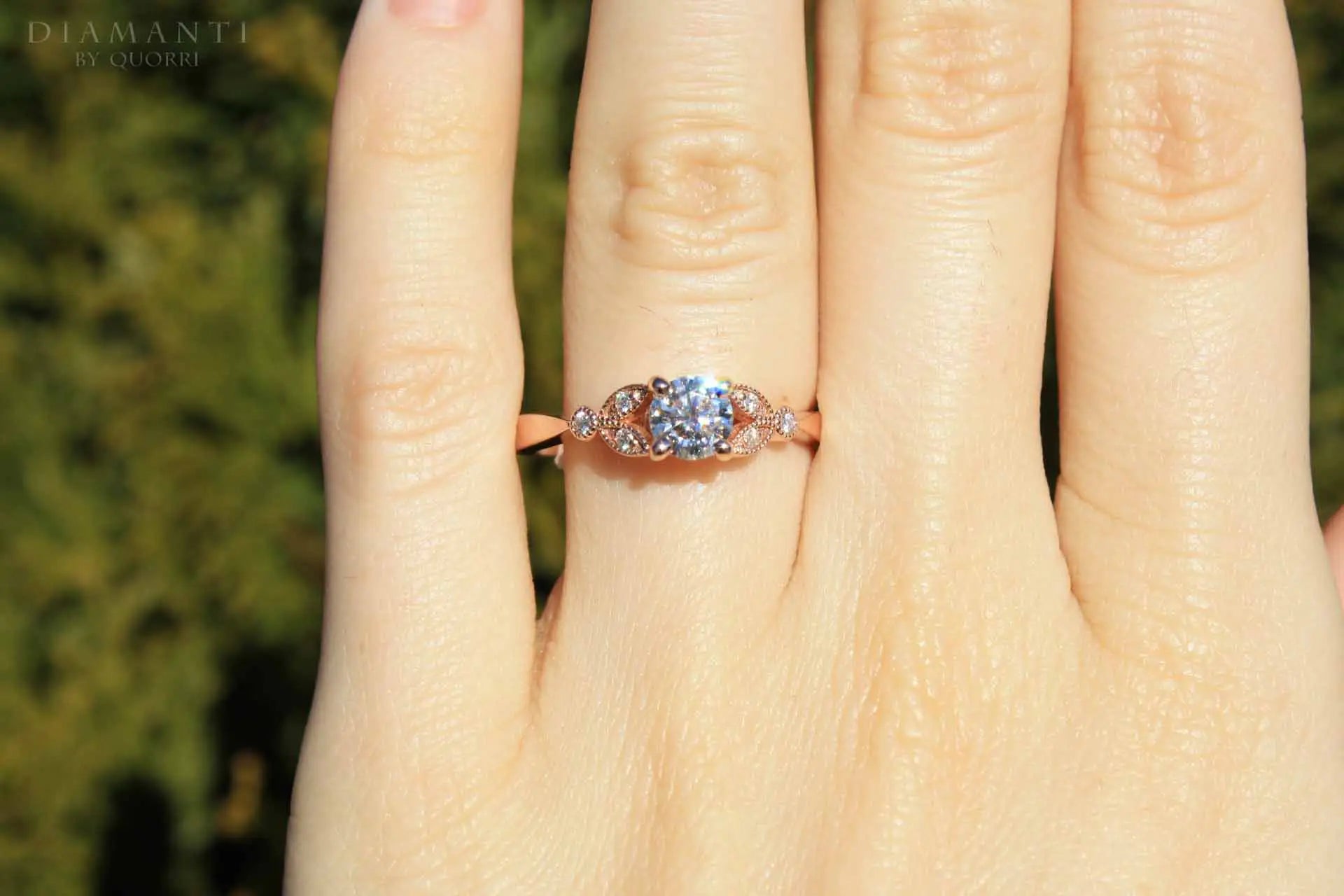 buy vintage 14k rose gold accented 1.25 carat round lab created diamond engagement ring Quorri