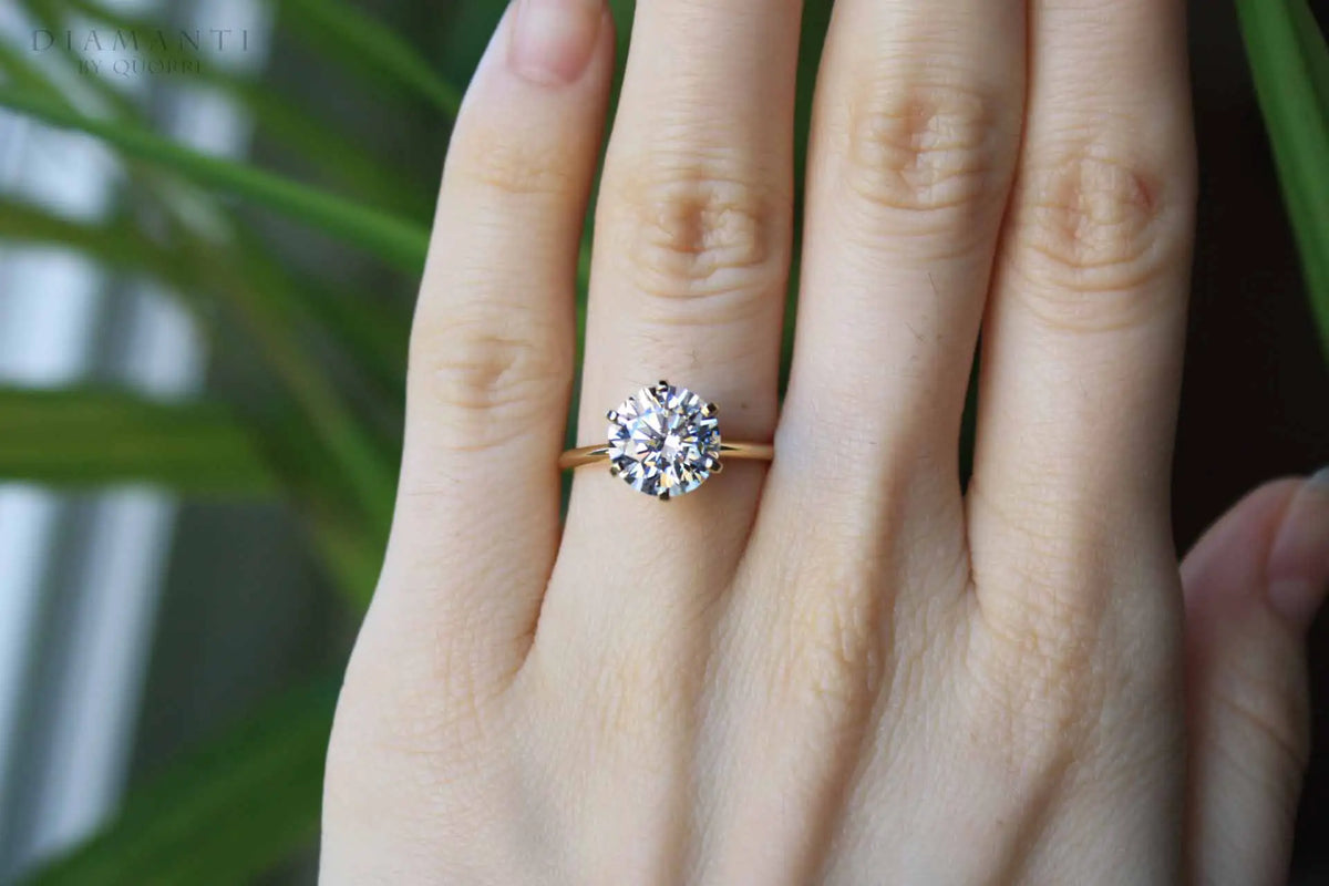 14k and 18k yellow gold six prong round brilliant lab grown diamond solitaire engagement ring