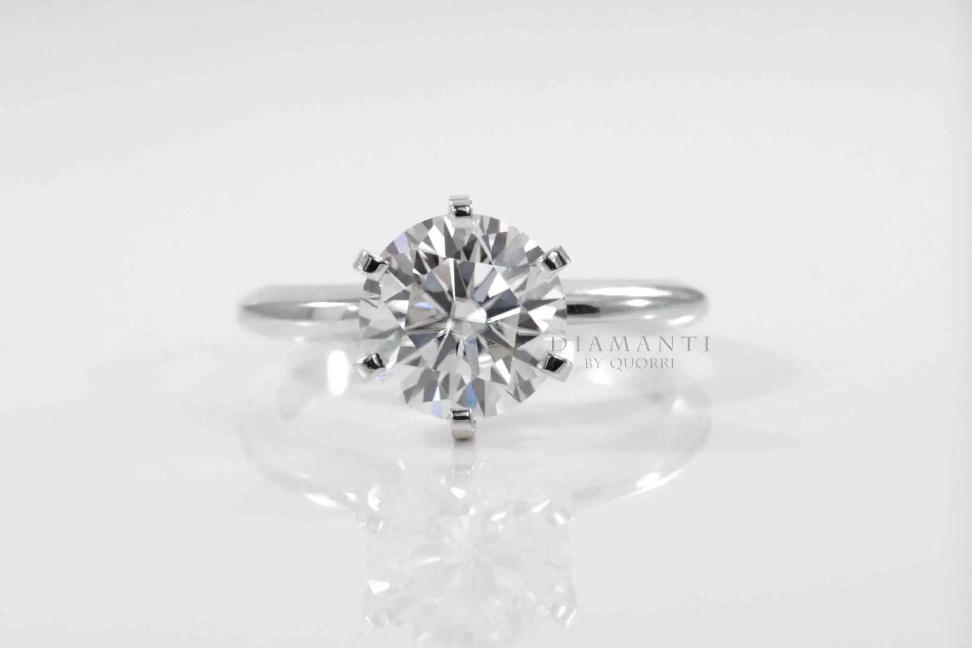 six prong round brilliant lab grown diamond solitaire engagement ring