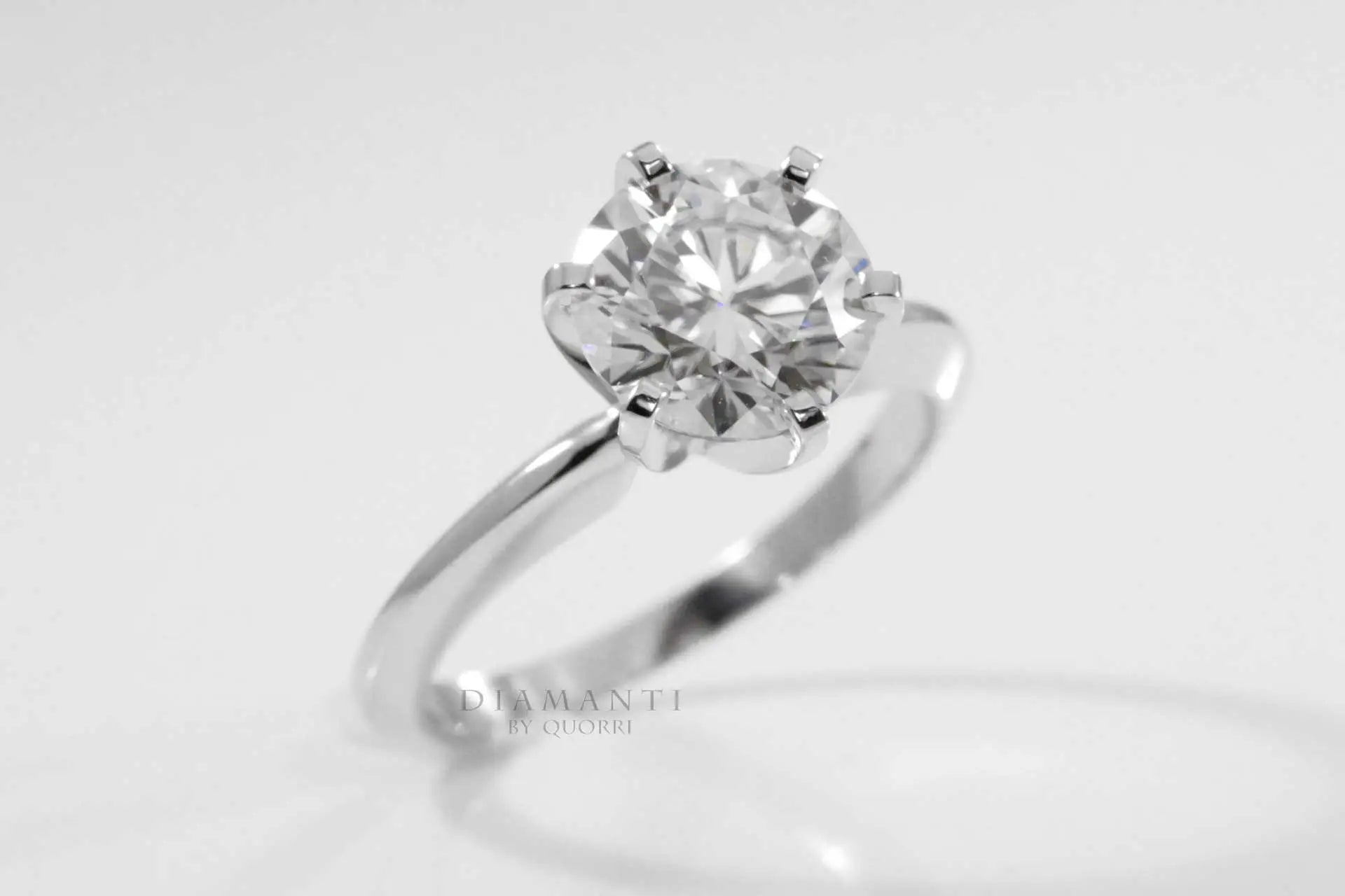 white gold six prong round brilliant lab grown diamond solitaire engagement ring