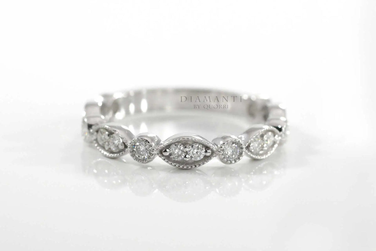 platinum designer hand engraved mill-grain round diamond accented wedding band Quorri Canada