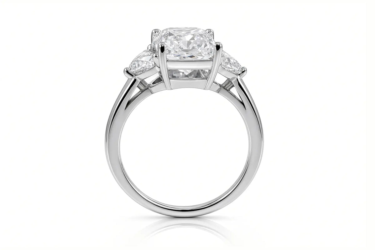 2ct Radiant and Moon Three Stone Engagement ring lab diamonds in platinum