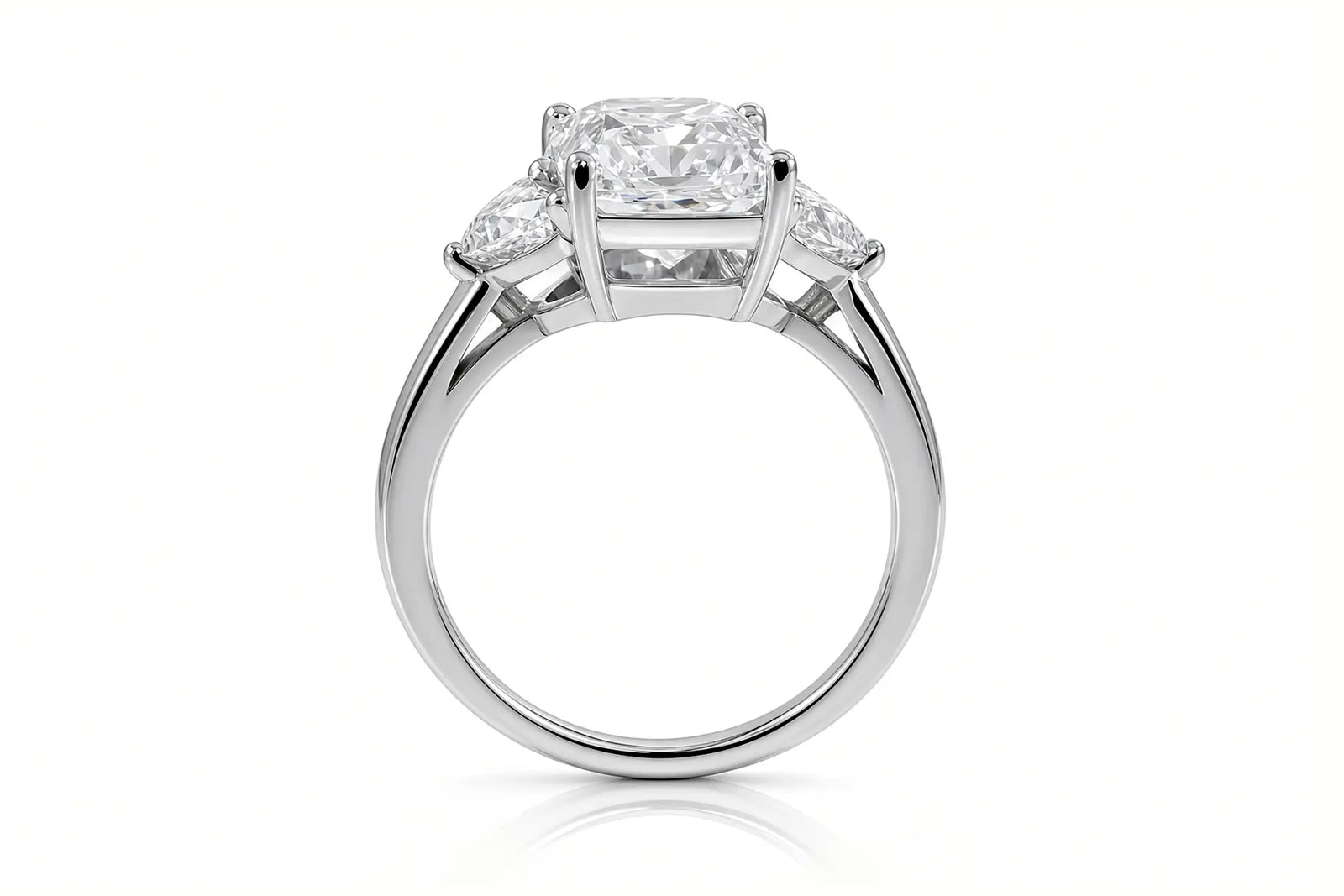 4ct Radiant and Moon Three Stone Anniversary ring lab diamonds in gold