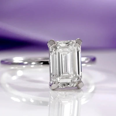 Cameron 14k white gold 2 carat emerald lab diamond solitaire engagement ring Quorri