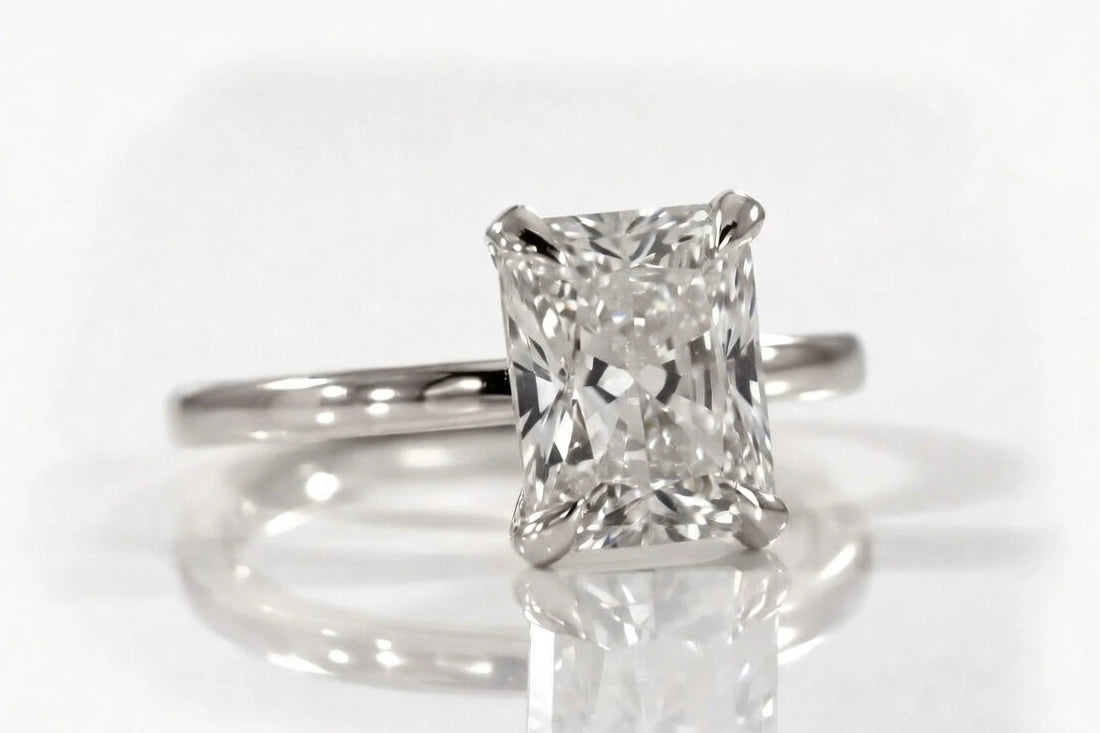 affordable claw prong white gold 1.5 carat emerald lab created diamond engagement ring - Quorri Canada