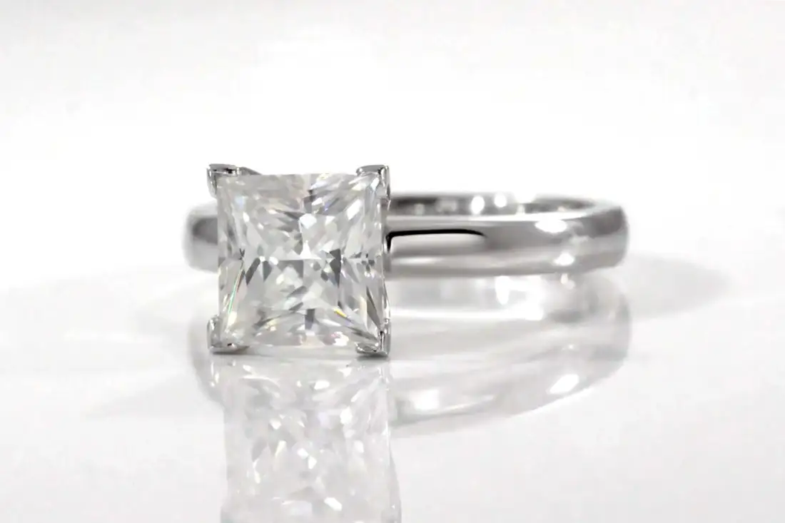 14k white gold wide band princess cut lab grown diamond solitaire engagement ring