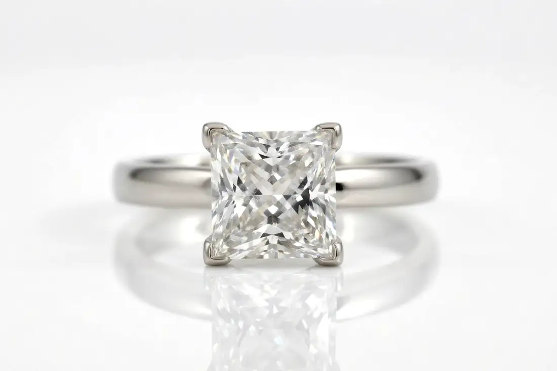 14k white gold wide band princess cut lab grown diamond engagement ring quorri canada