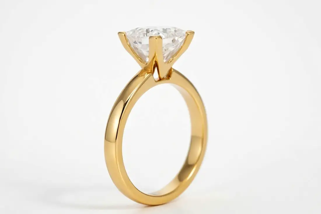 18k yellow gold wide band 2 carat princess cut lab grown diamond engagement ring quorri canada