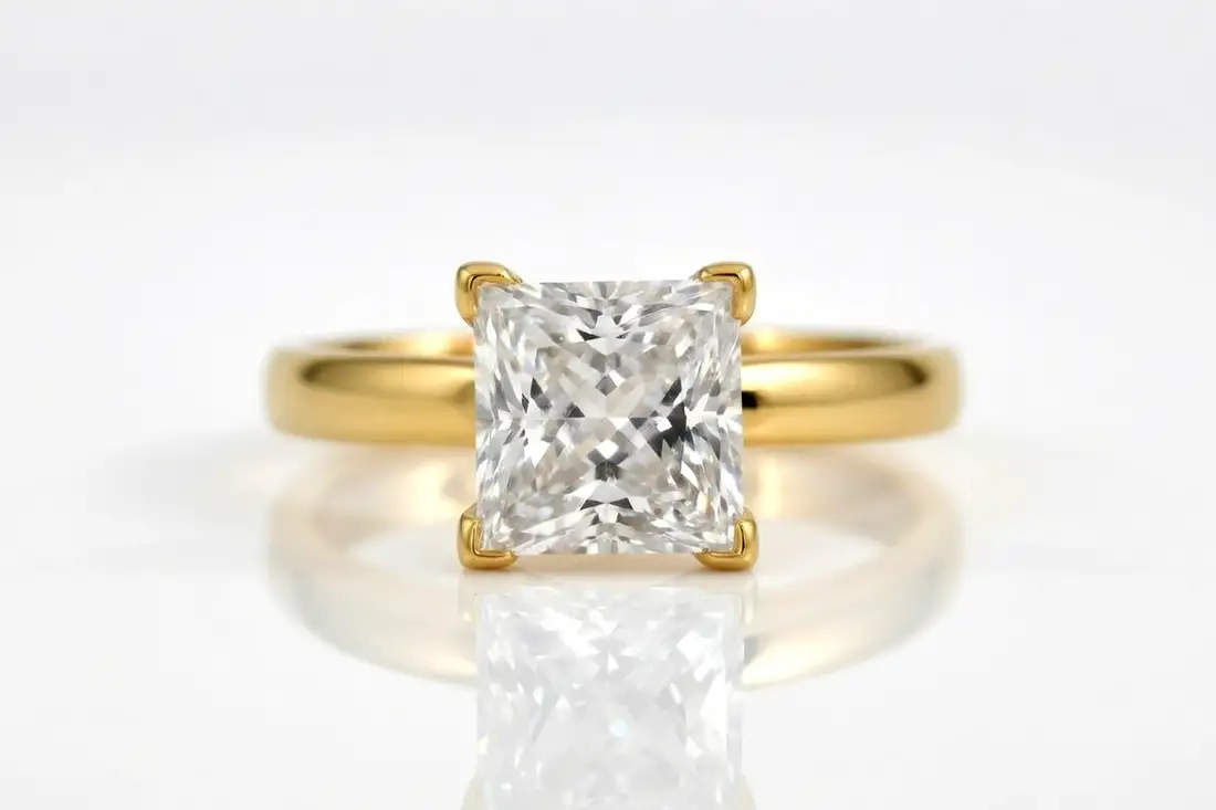 14k yellow gold wide band 3 carat princess cut lab grown diamond engagement ring quorri canada