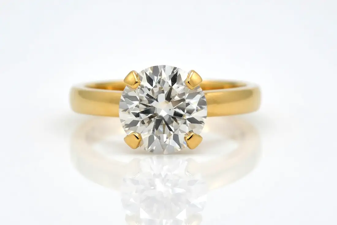 wide band yellow gold round brilliant lab diamond engagement ring by quorri canada